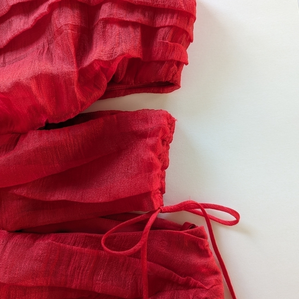 Ashley Park x RTR Red Chiffon Mini Dress, Sheer, Cutouts, Drawstring -sz 6 - Picture 3 of 7